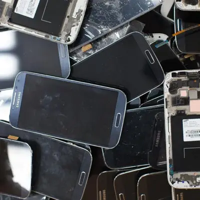 Sorted mobile phones awaiting grading at Mannapov