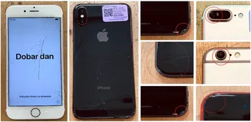 Grade D example: phones with cracked glass and damaged housing